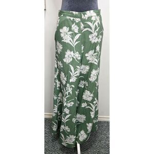 Midnight Sky Green Floral Wide Leg Pants Women’s M Rayon Cotton Flowy Boho